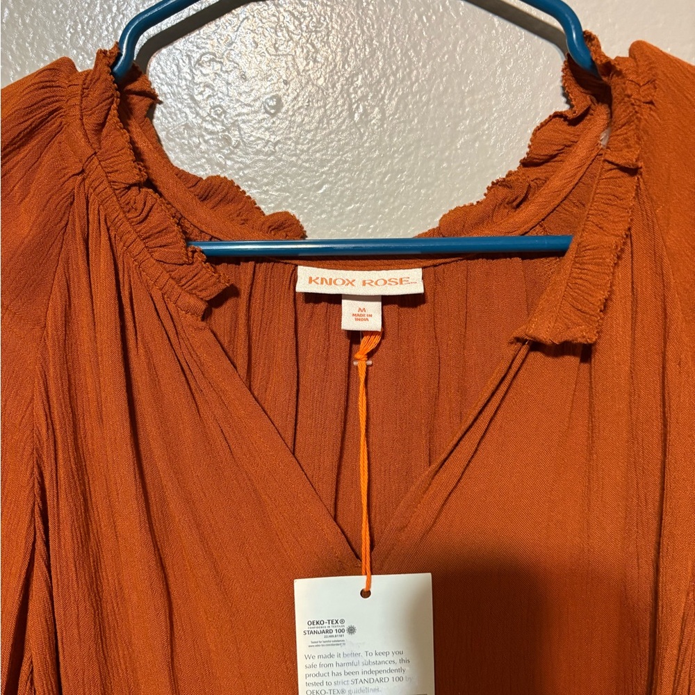 Knox Rose Rust Orange Long-Sleeve Peasant Blouse Size M NWT - Picture 8 of 12